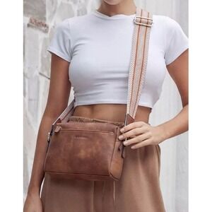BOSTANTEN Crossbody Triple Zip Purse Women Small Brown‎ Leather